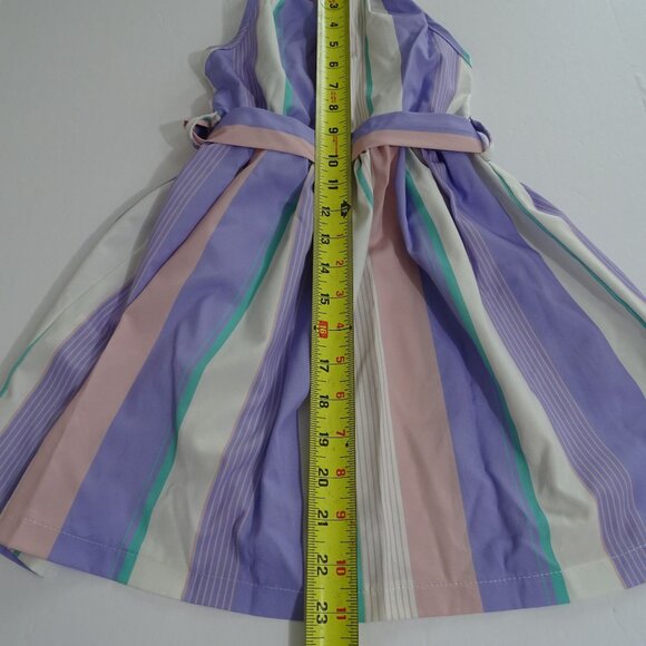 Shein Striped Dress Tie Belted Waist Girls Size 110 4-5 Yrs Purple Pink Keyhole - Picture 11 of 11